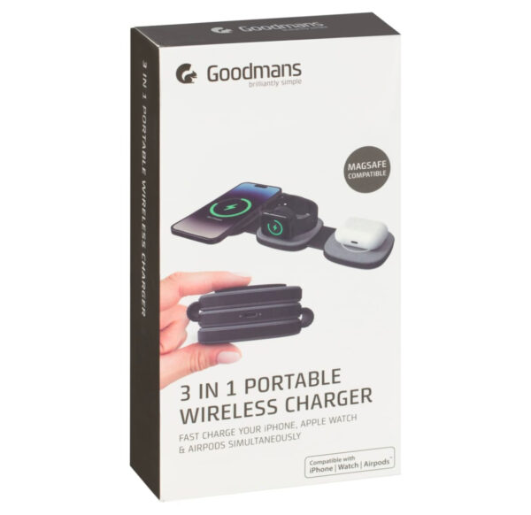 Goodmans 3-in-1 Portable Wireless Apple Charger - Black