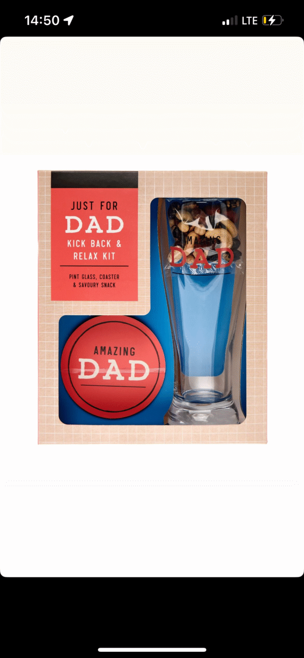 Just For Dad Pint Glass, Coaster & Savoury Snack Set