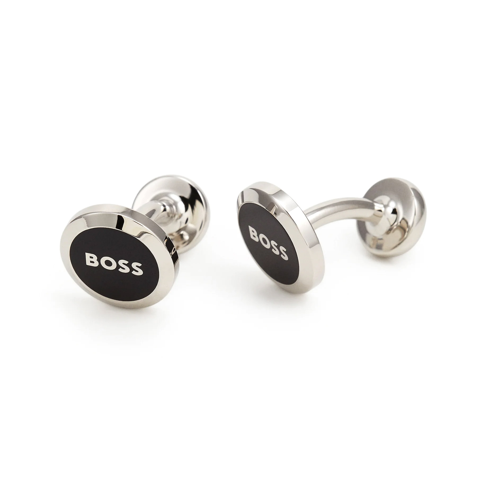 Boss Round Cufflinks in Brass with Contrast Logo