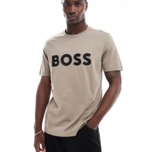 BOSS Green logo t-shirt in khaki UK Small